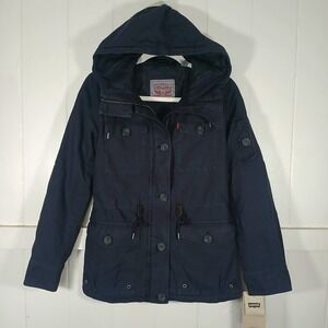New Levi's Field Jacket Women XS Navy Blue Quilted Lined Hooded Utility LW5RC337